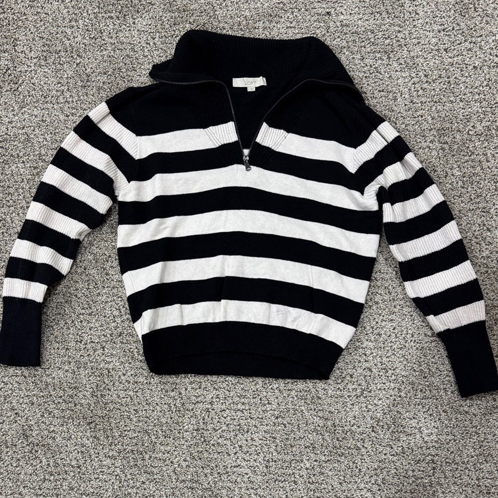 LOFT Black and White Striped Pullover